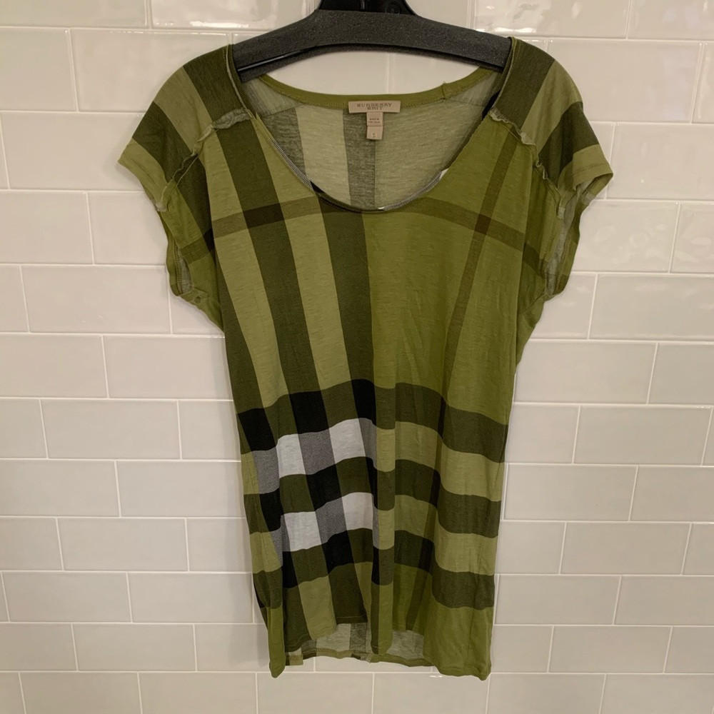BURBERRY BRIT green plaid printed distress T shirt